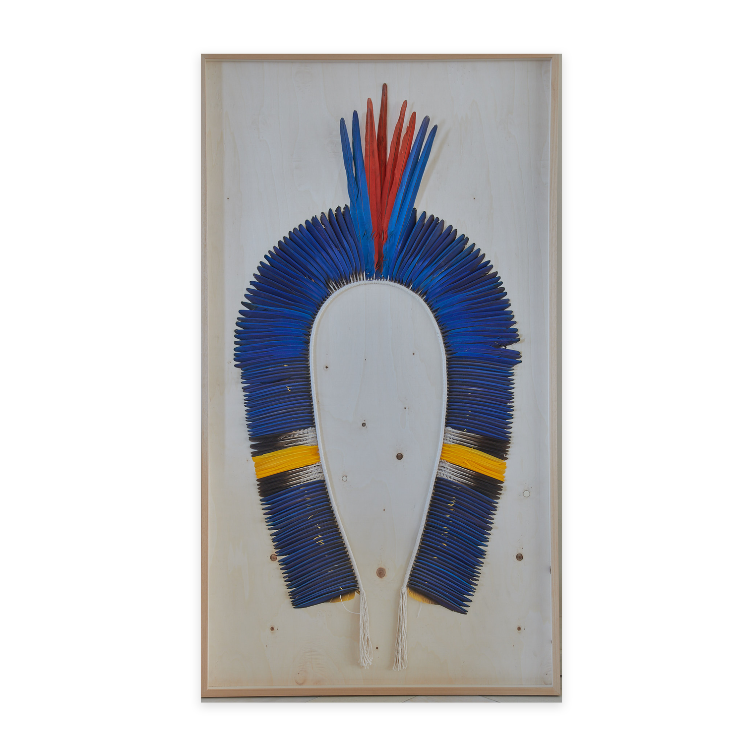 Quadro Decorativo Cocar Indígena Grande Amarelo e Azul