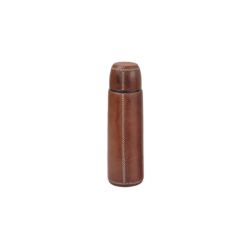 1L Brown Leather Thermos Bottle