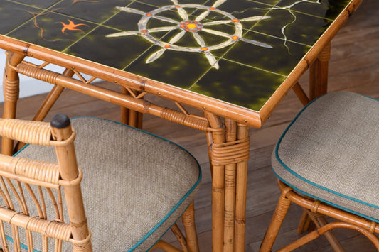Mesa Vintage Tampo Azulejo Quadrado