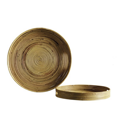 Round rattan tray