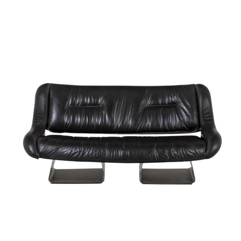 Sofá em metal e couro. Década de 1970.