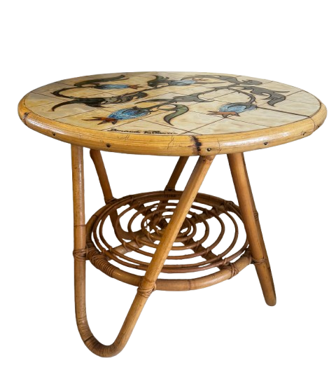 Mesa Vintage Tampo Azulejo Redonda