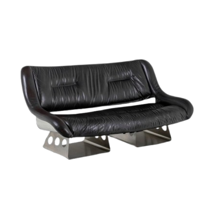 Sofá em metal e couro. Década de 1970.