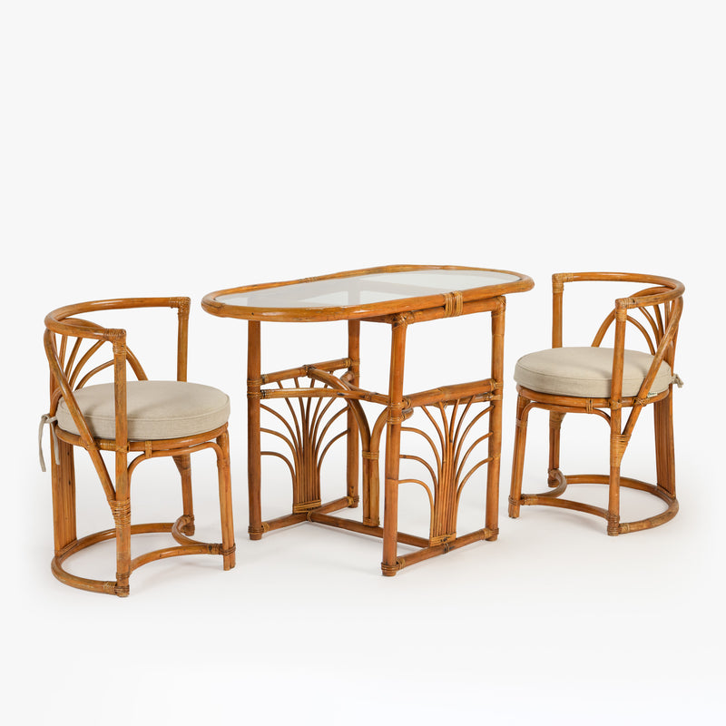 Vintage French Bamboo Table and Chairs Set